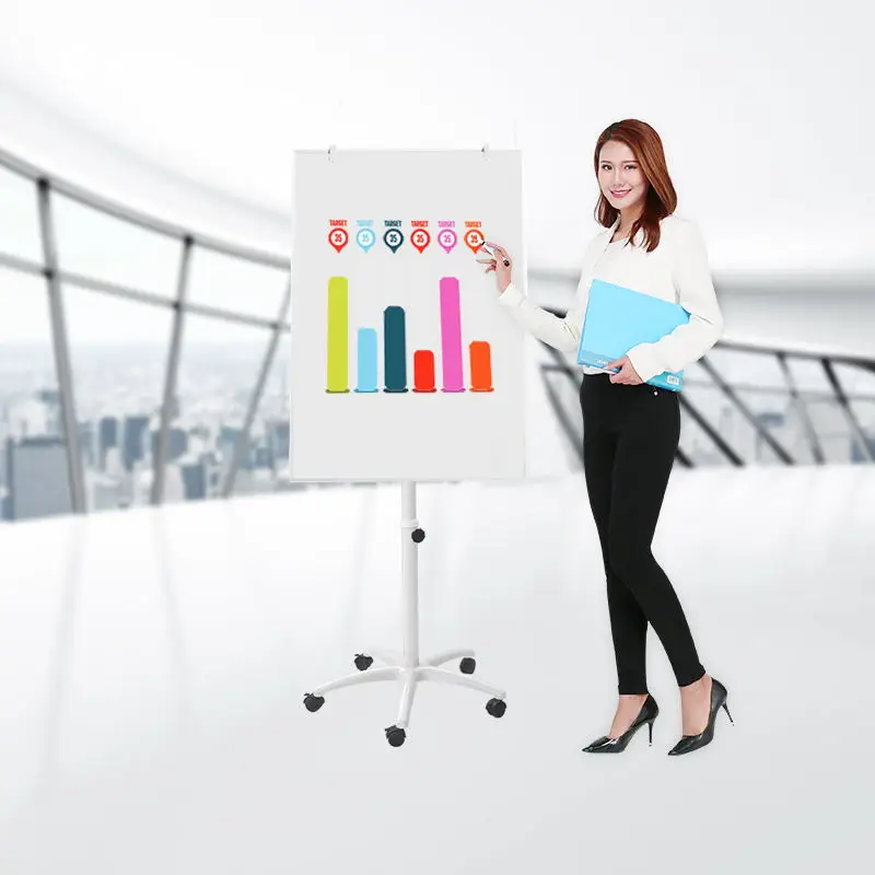 Round tubular base magnetic white board poster mobile flipchart flip chart easel stand 60x90