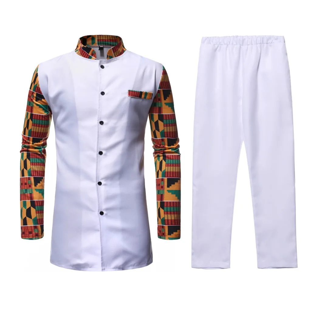 Hot sale suits for men White color top and pants set african clothing men african clothes outfit