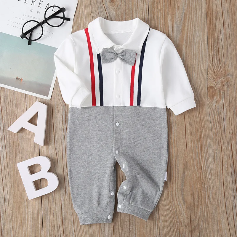 Newborn Baby Boy Girl Romper 2020 Fall Long Sleeves Bowtie Style Clothes Little Gentle Man Penguin Infant Babe Jumpsuits