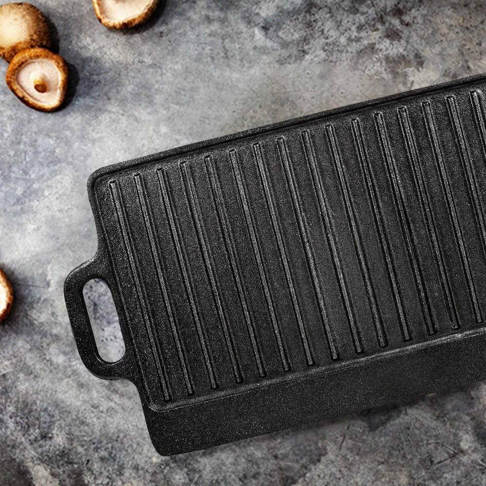 Cookercool Factory Stock Outdoor Cast Iron Pre seasoned Non stick Double Side Grill Griddle Pan