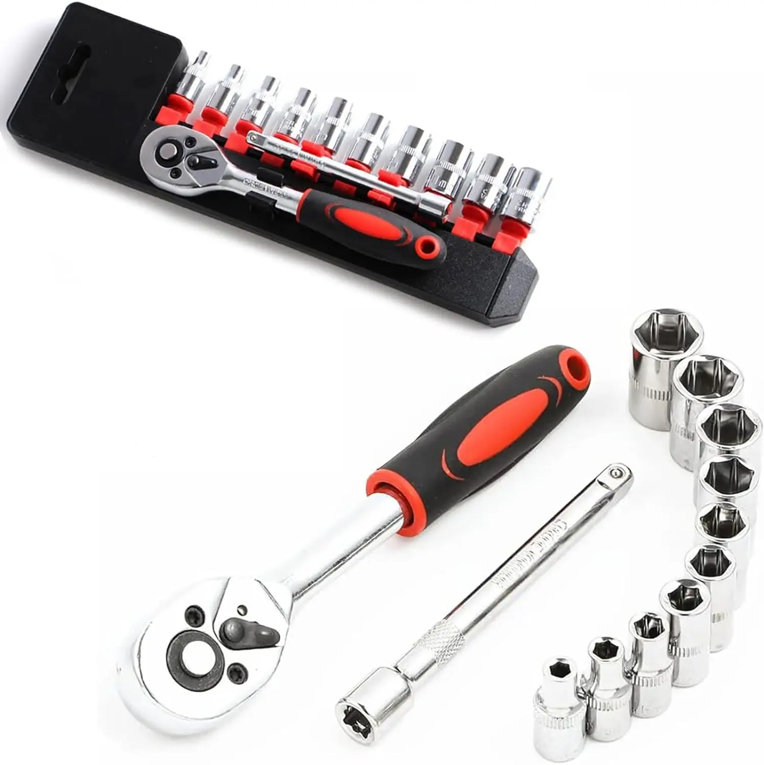 12PCS 1/4 Drive Socket Set Ratchet Wrench Combo Tools Kit Hand  Car Repair Tool box set Metric For Auto Repairing Tool Set