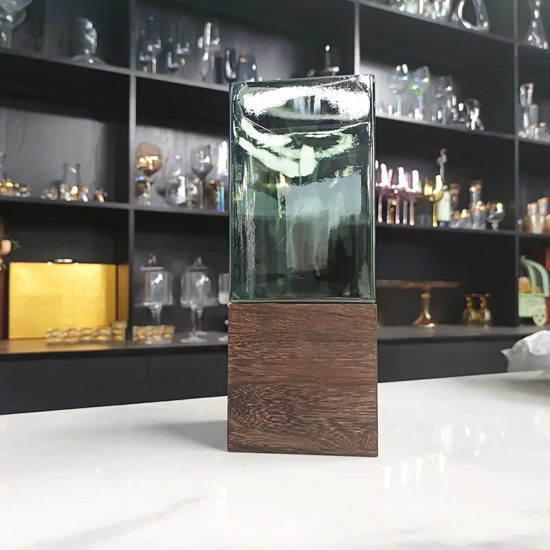 Wholesale Table Glass Vase Wooden Stander for Home Wedding Decoration Crystal Vase