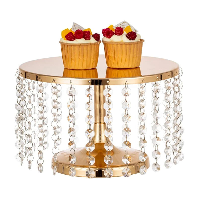 Crystal Pendants Silver Gold Round Cake Stands Metal Cake Stand For Dessert Table Wedding Party Event Eco-friendly