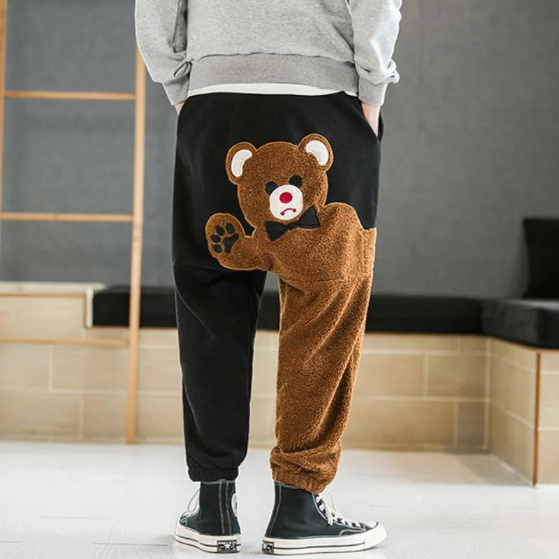 2023  New Arrivals Street Fashion Hip Hop Male Bear Embroidered Patchwork Cargo Custom Track Pant Embroidery Mens Pants
