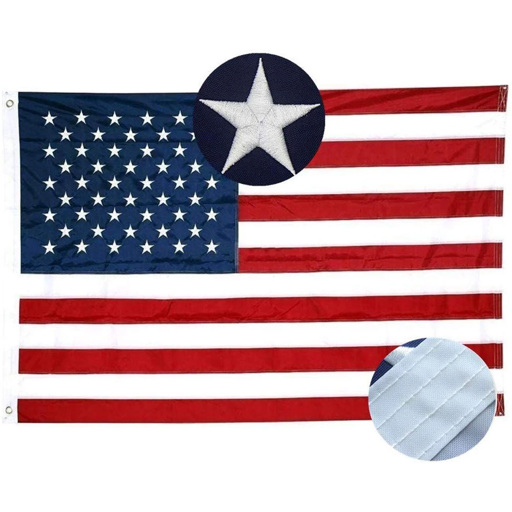 Лидер продаж, высокое качество, 2x3 фута, 90*60 см, 210D нейлоновая вышивка, американские вышитые звезды, сшитые полосы, Американский национальный флаг
