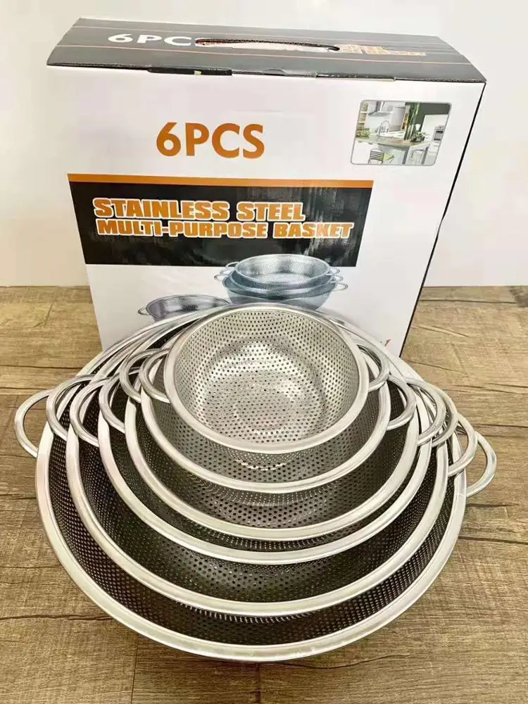 Набор из 6 ситечков для дуршлага из нержавеющей стали, чаша для мытья с ручкой