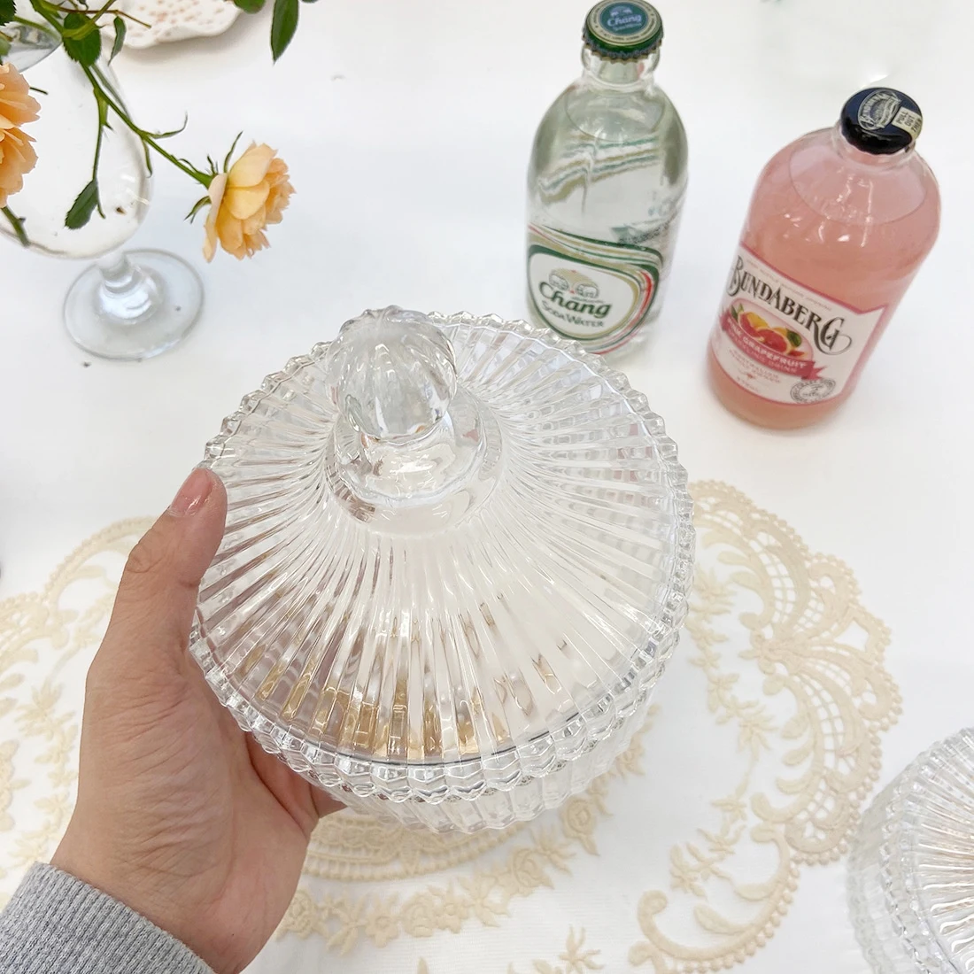 Luxury Transparent Empty Glass Crystal Candle Jar With Lid For Making Candle Holders Diamond Shape Containers Geo Cut Vessels