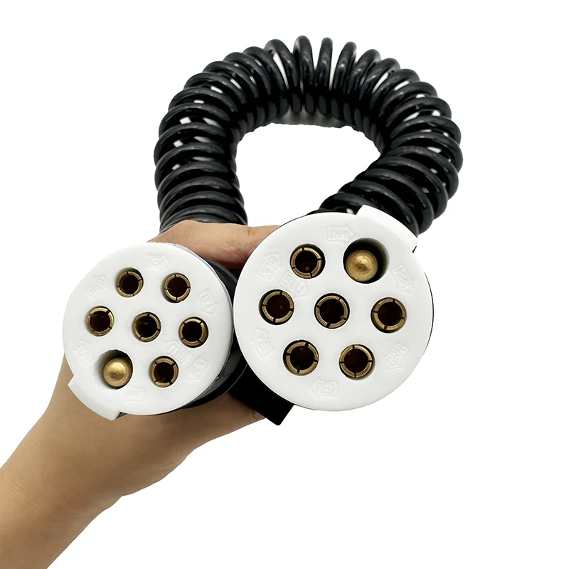wholesale Trailer Plug Towing Socket Connector 7Pin to 7Pin trailer cable 12V PA/PU/NYLON power supply spiral wire assembly