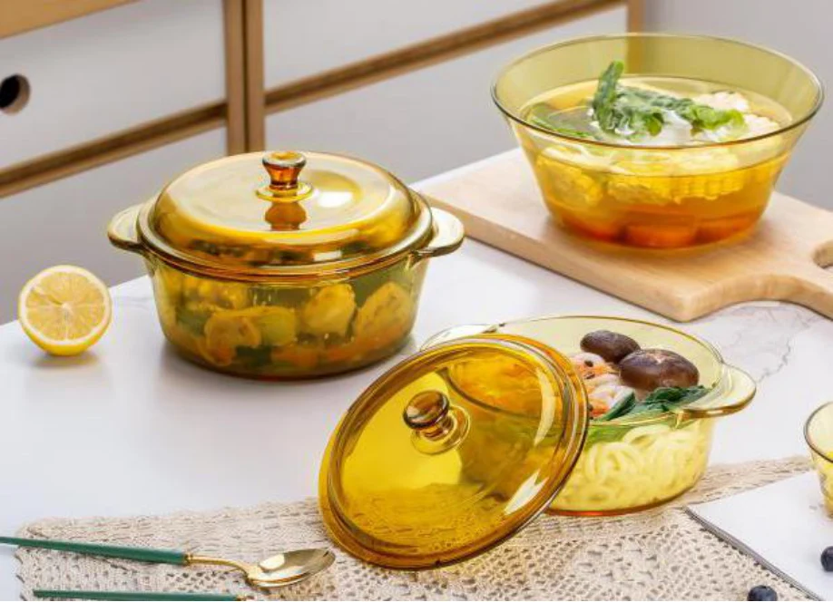 2022 Hot Selling Clear Amber Large Size Glass Cooking Pot Microwave Cooking Glass Pot With Glass Lid