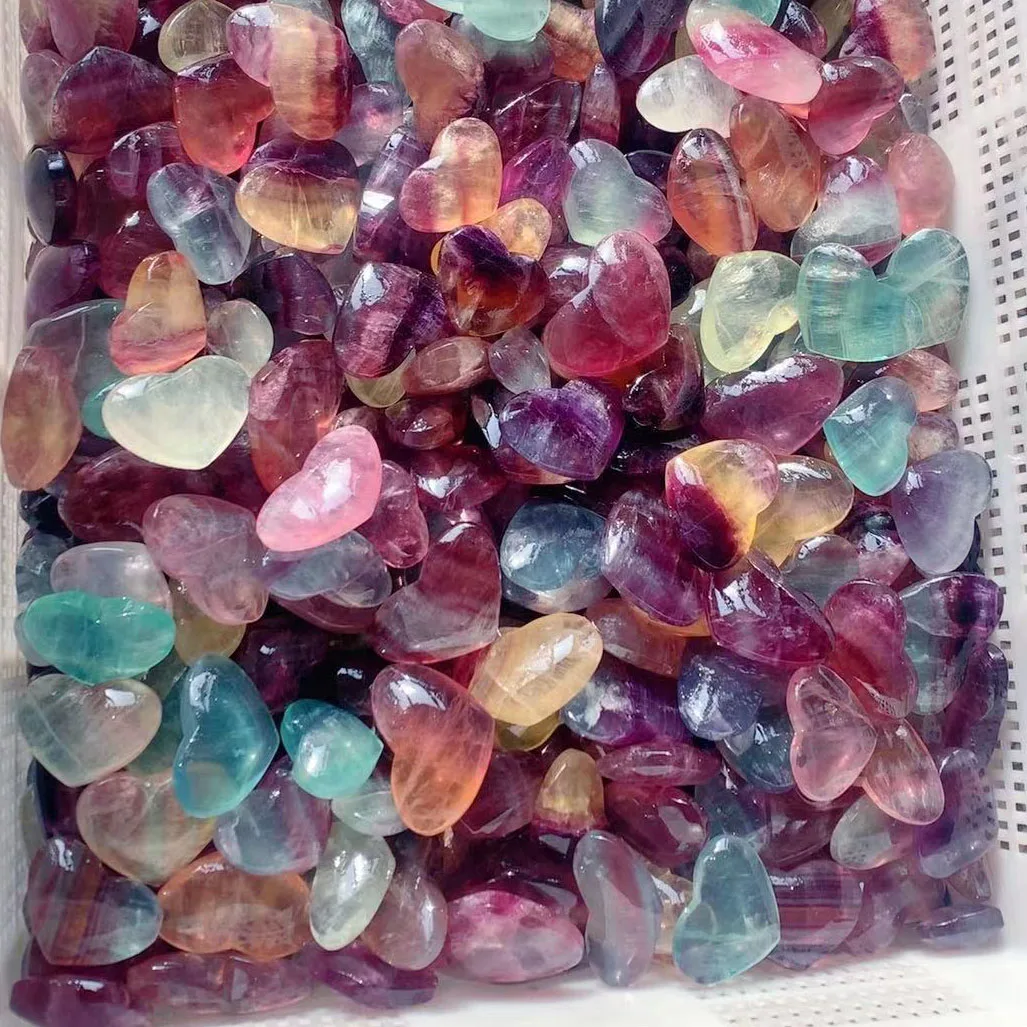 Love Theme Decorative Crystal Fluorite Tumbled Stones Colorful Polished Healing Gemstones with 1 Color Print for gift