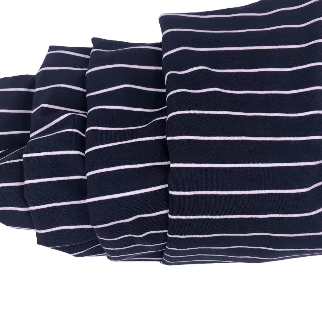 95%Combed Cotton 5%Spandex Yarn Dyed Stripe High Twist  Jersey fabric with Stretch
