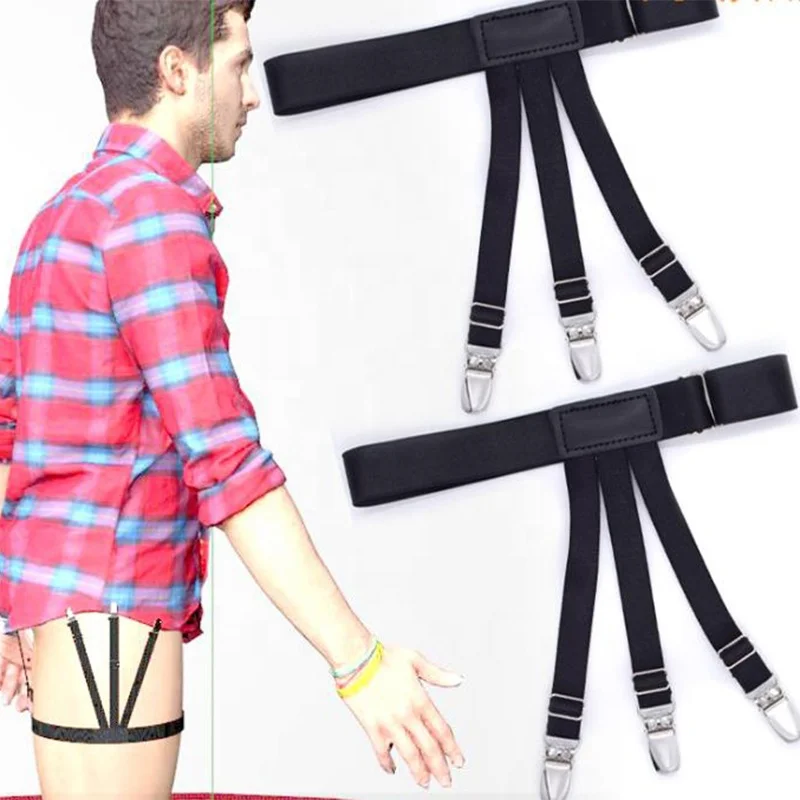 wholesale custom mens black nylon non-slip shirt stays holder garter belt suspenders