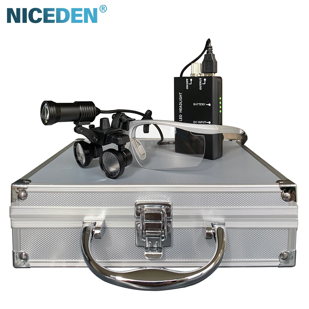 Binocular Dental Loupe 2.5X3.5X Magnification With 5w Headlight LED Headlamp Spotlight Rechargeable Lithium Battery