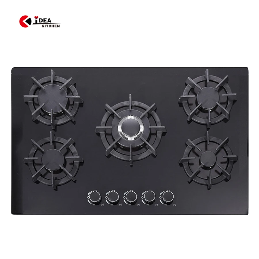 IDEA New Design Wholesale Spare Parts of Gas Hob Glass Built in 5 Burners Gas Hob Stove Ceramic / Glass Gas Cooktops