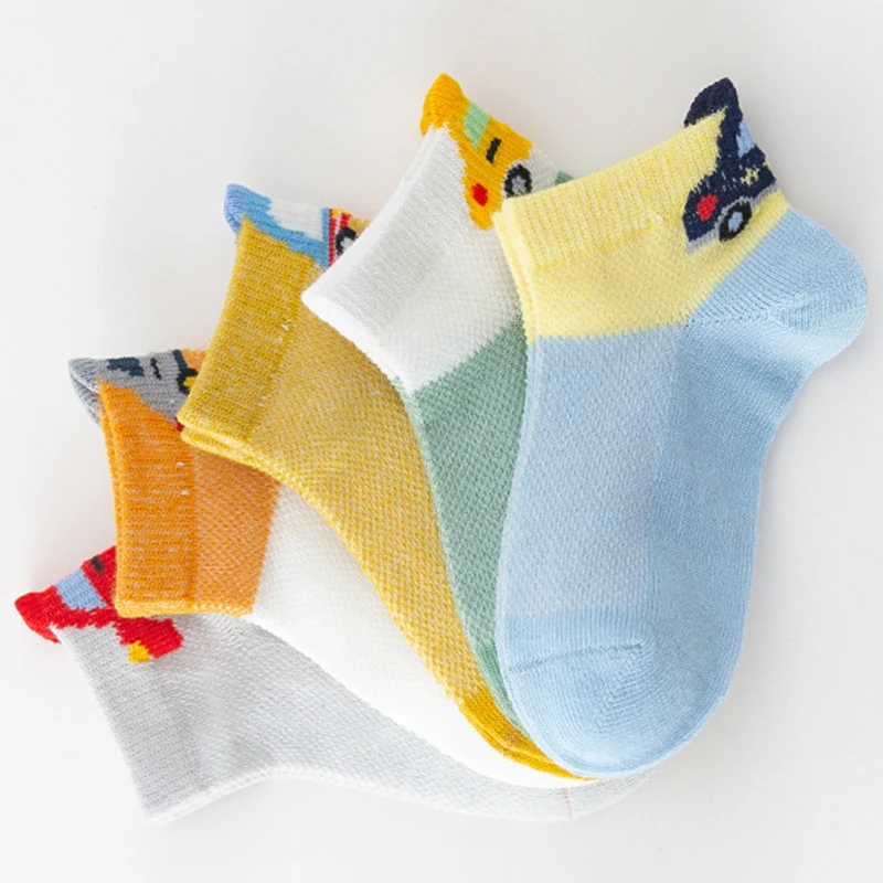  A130 High quality 5 Pairs/Set non-slip mesh baby socks cartoon 3D car cute breathable kids
