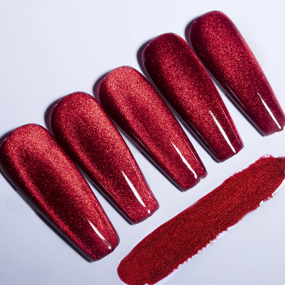 ZRKGEL Nail supplier manufacture 6 colors 15ML private label magnetic powder red highpigment soak off cat eye gel polish set