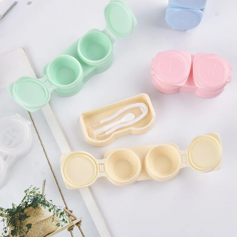 Macaroon Color Press Open Left/Right Leak Proof Travel Eyes Contact Lens Case With Tweezers Sucker