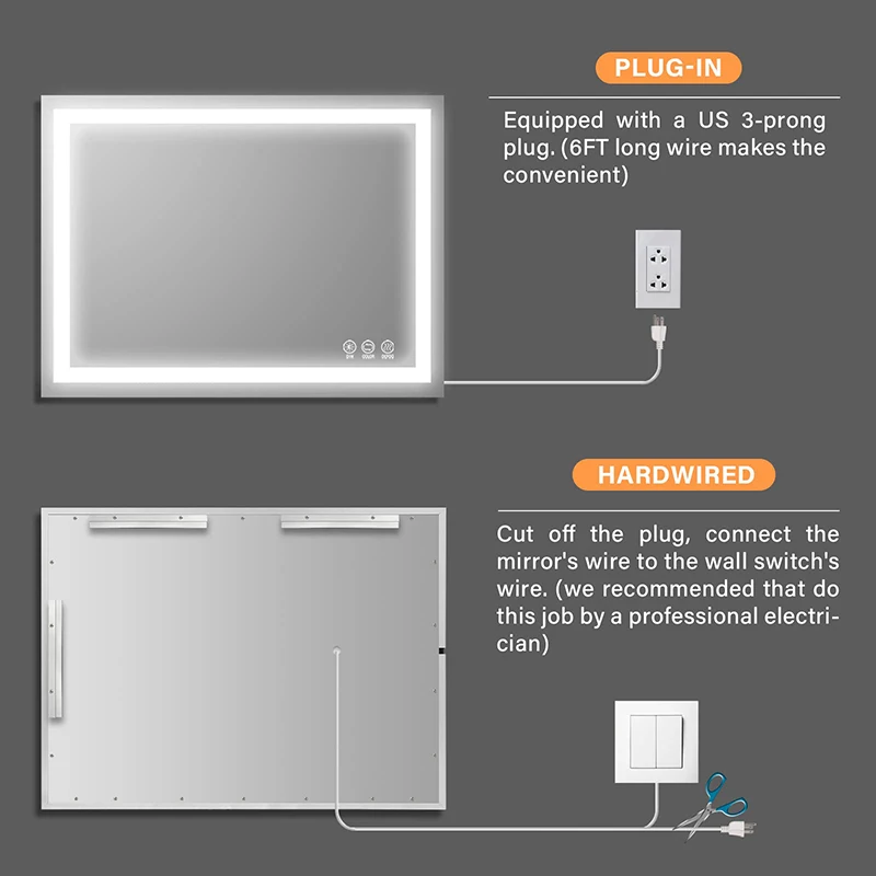 High Standard 5mm Copper-free Silver Mirror Backlit Light Led Customized Smart Bathroom Mirrors
