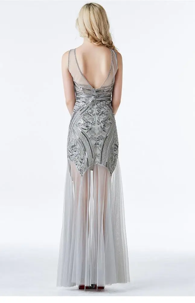 
Retro Dress Bridesmaid Beaded Mesh Sequin Evening Dress Wedding Long Dresses 