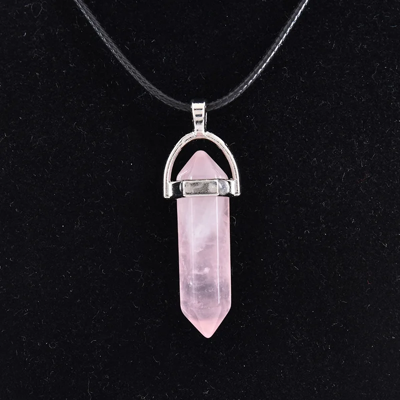 Hot selling natural crystal agate hexagonal column pendant diamond bullet necklace wholesale