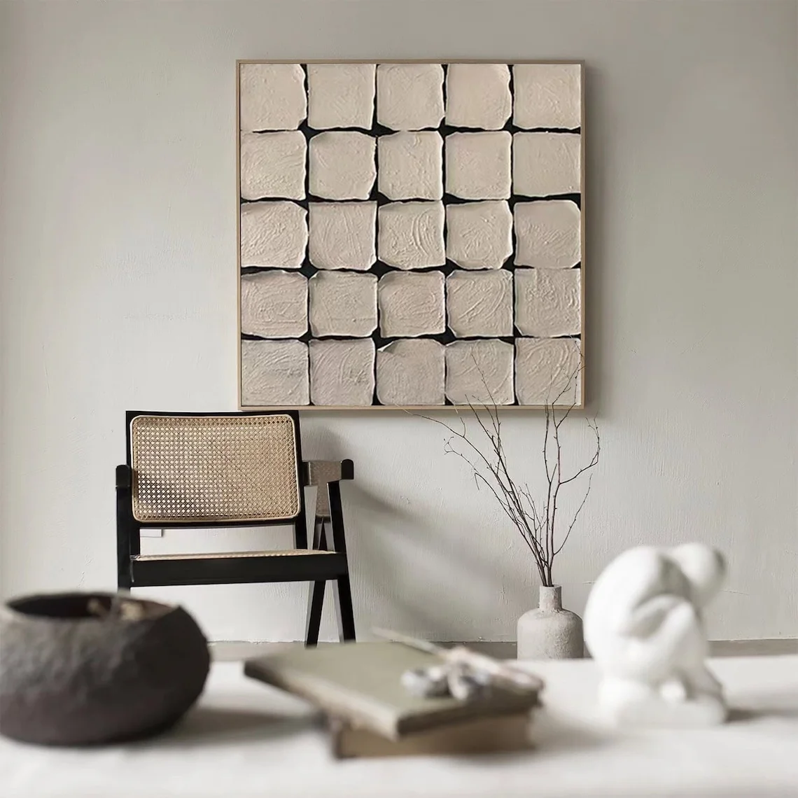 abstract paintings and wall arts home decor 2024 Black and White Wabi Sabi Style oil painting living room decor artwork