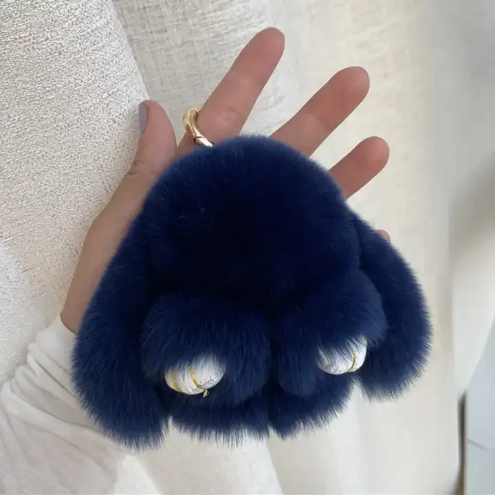 Custom Hot Sell Wholesale Pom Poms Plush Key Chains Real Rabbit Fur Cute Keychain Fluffy Furry Fuzz Keyrings