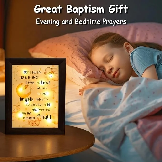 Personalized Wooden Best Baby Baptismal Gifts Nursery Decor Light Frame Baby Shower Godparents Catholic Gifts for Kids