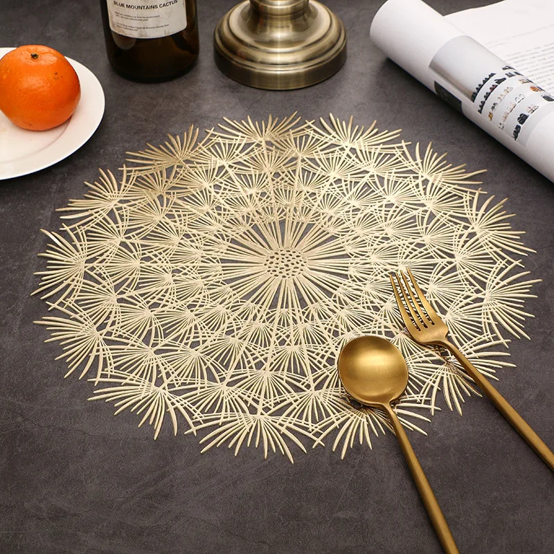 European Style Hollow Out round plate mat Kitchen Placemats Gold silver PVC Dining Table Mats