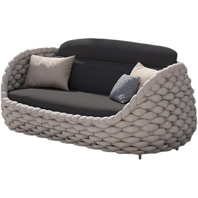 Outdoor rattan sofa courtyard villa balcony waterproof sunscreen rattan chair net red open-air garden leisure furniture