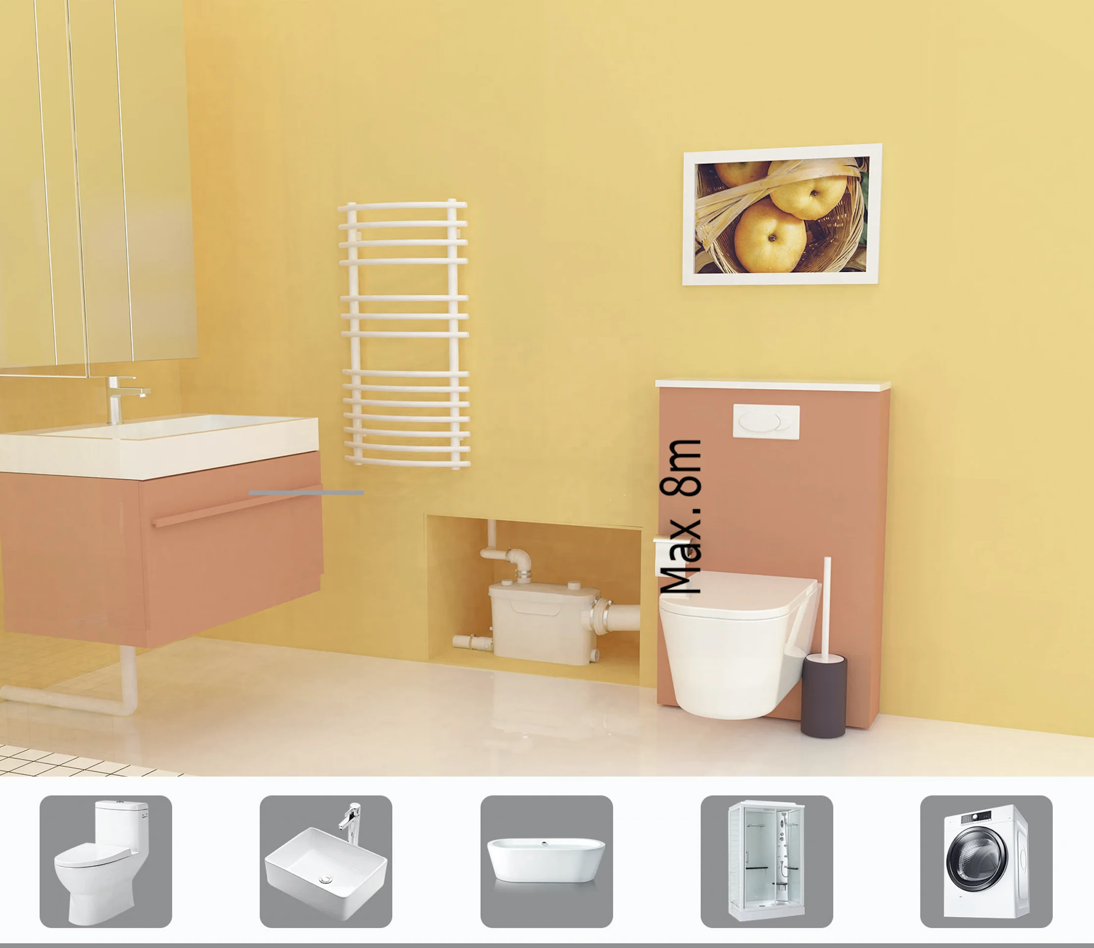 HOMAC 400-L2 (3 in 1) wall hung toilet &washing machine waste water macerator pump