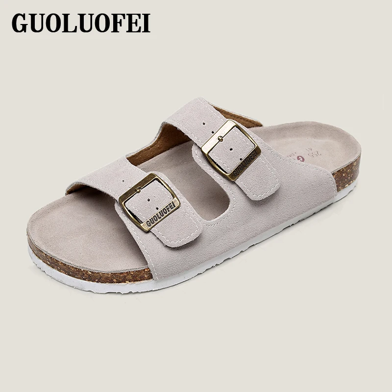 2020 Summer Slippers Metal buckle Cork Sole Flat Beach Sandals For Women Outdoors Casual Shoes