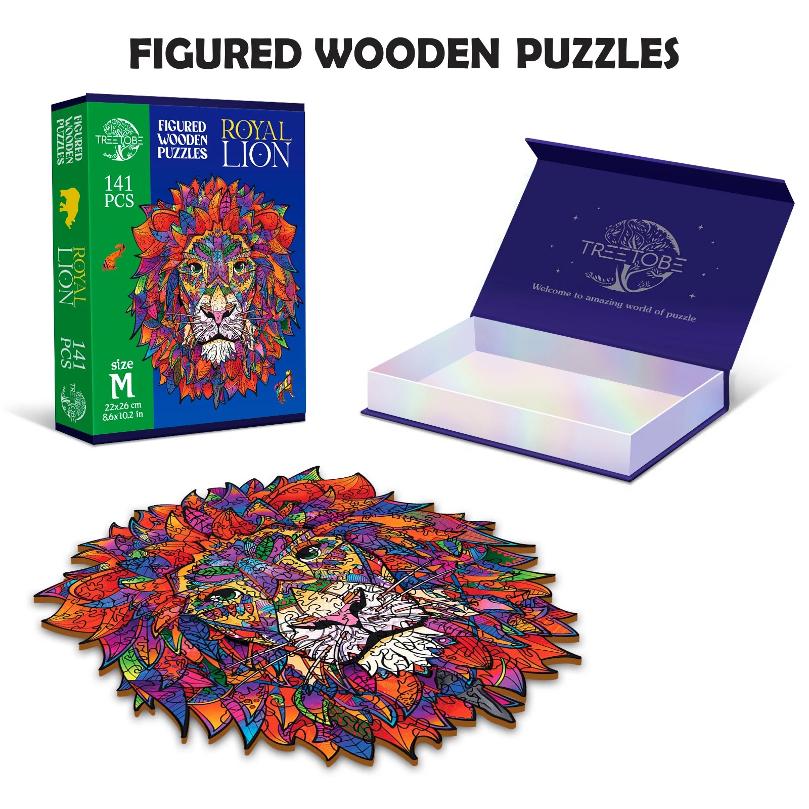 Jigsaw Puzzles Unique Wooden for Children and Adults Wooden Puzzle. Gift for Family Board Game Imperial Lion M Size 141 Pieces