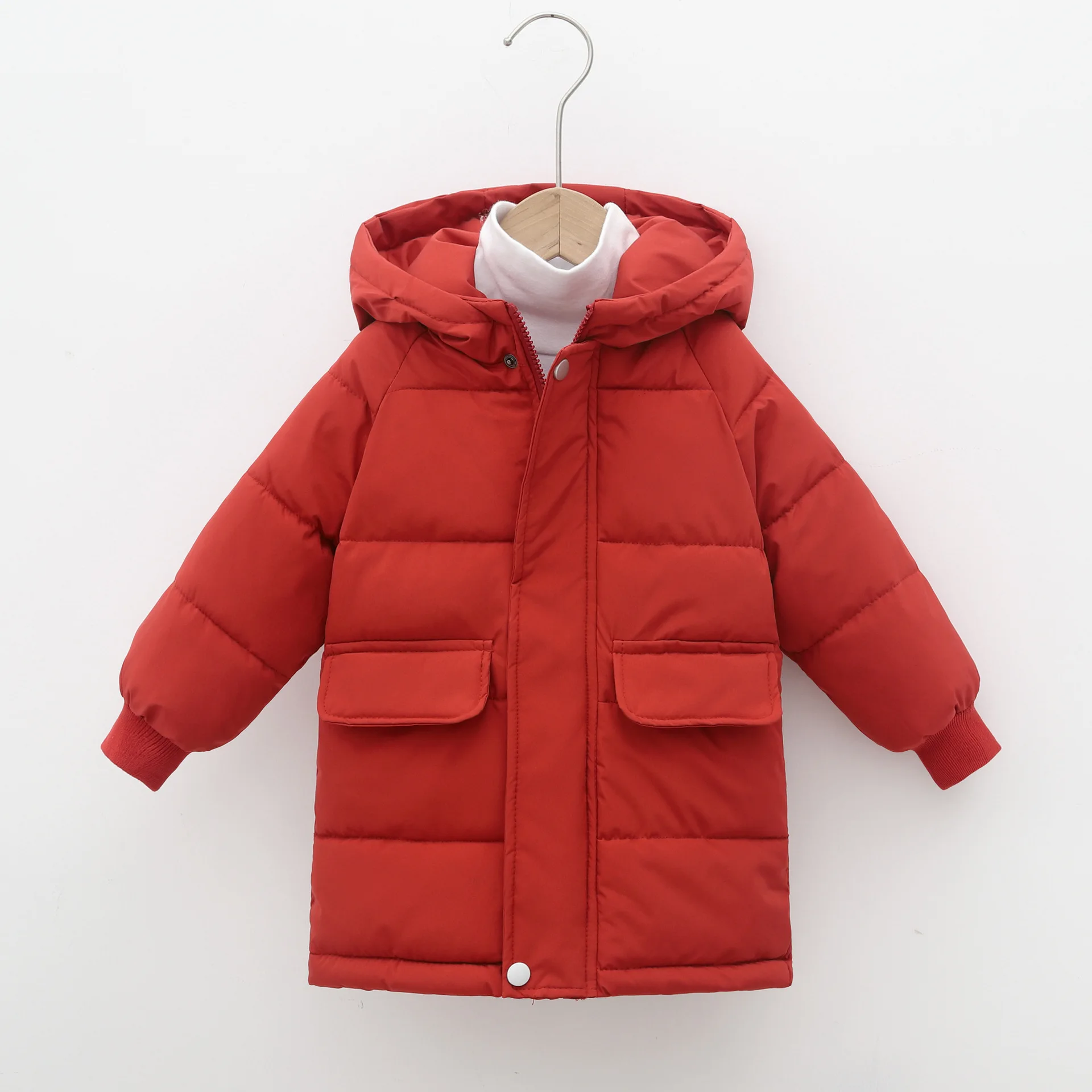 New children padded jacket medium long outwear solid kids winter clothing 100-150 cm cotton down boys girls coat with hooded
