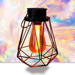 Outdoor Hot Selling Metal Led Edison Bulbs Hanging Solar Lantern For Courtyard Lawn Landscape Decor
