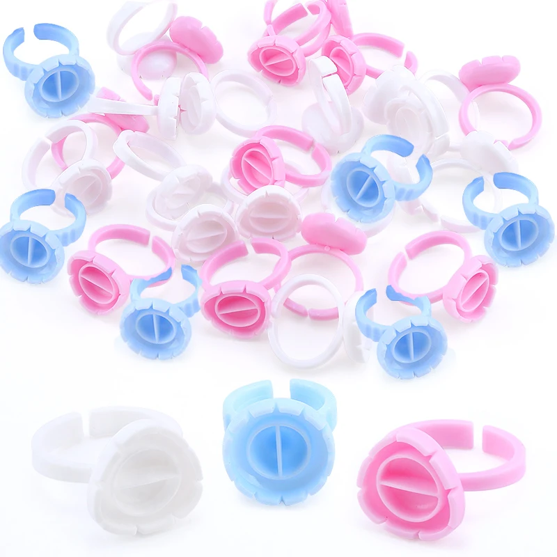 100Pcs Eyelash Extension Blooming Cups Rings Glue Holder Heart/Round Shape Rapid Bloom Sun Flower Fan Eye Lashes Makeup Tools
