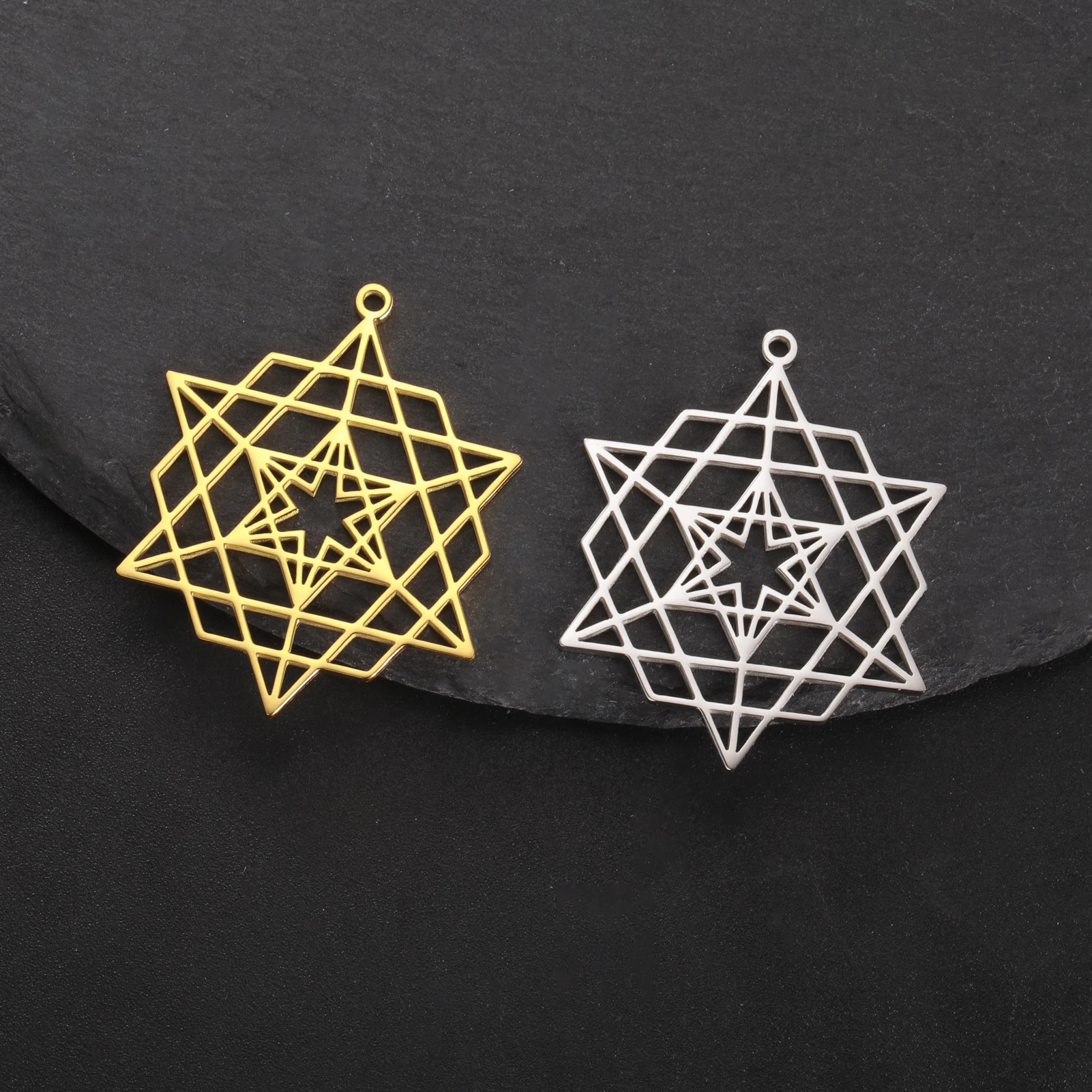 Vintage Hollow Star Of David Pendant  Stainless Steel Star Of David Charm Gold Plated Jewelry Accessories For Necklace Bracelet