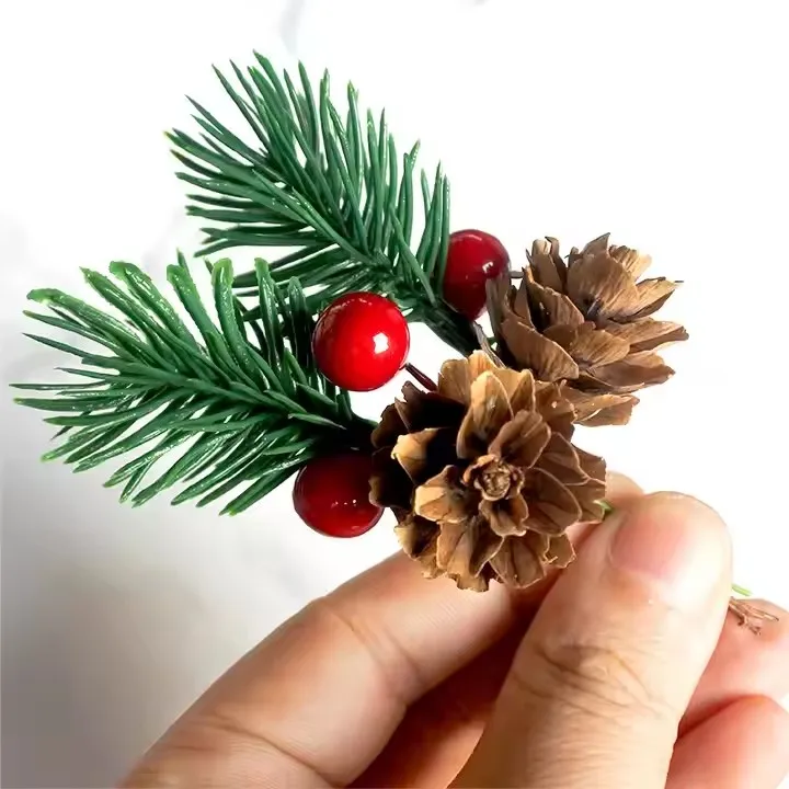YUWEI Red Berry Pinecones Pine Needles Stems Artificial Winter Christmas Berries Picks Decor For Christmas