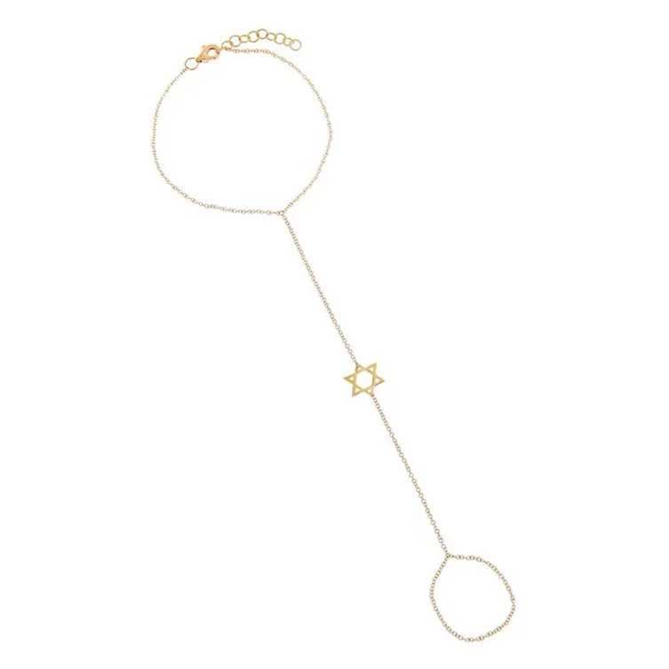 925 Sterling Silver 14/18K Gold Plated Vermeil Classic Dainty Simple Design Jewelry Solid Star Of David Hand Chain for Women