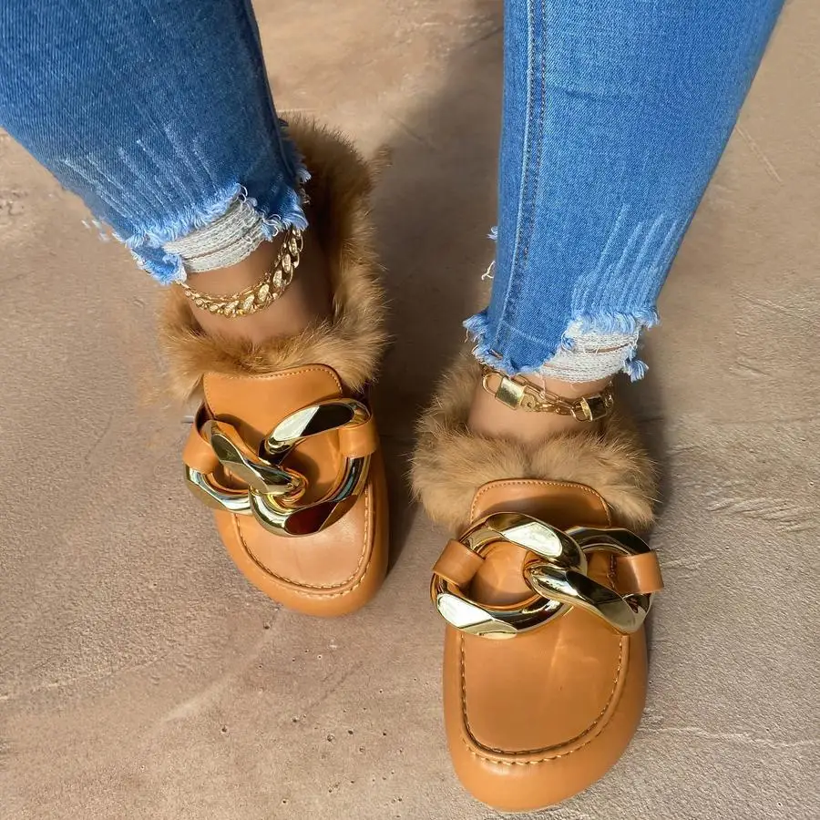 Woman shoes new arrivals Sandal Slide Home Casual Shoe ladies Fashion Sandals with chain Plush Winter Slippers For Women