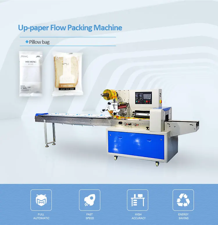 
PLC Control Date ball protein bar Automatic Horizontal Wrapper Pillow Packing Machine cookie cake Flow Wrapping Machine 