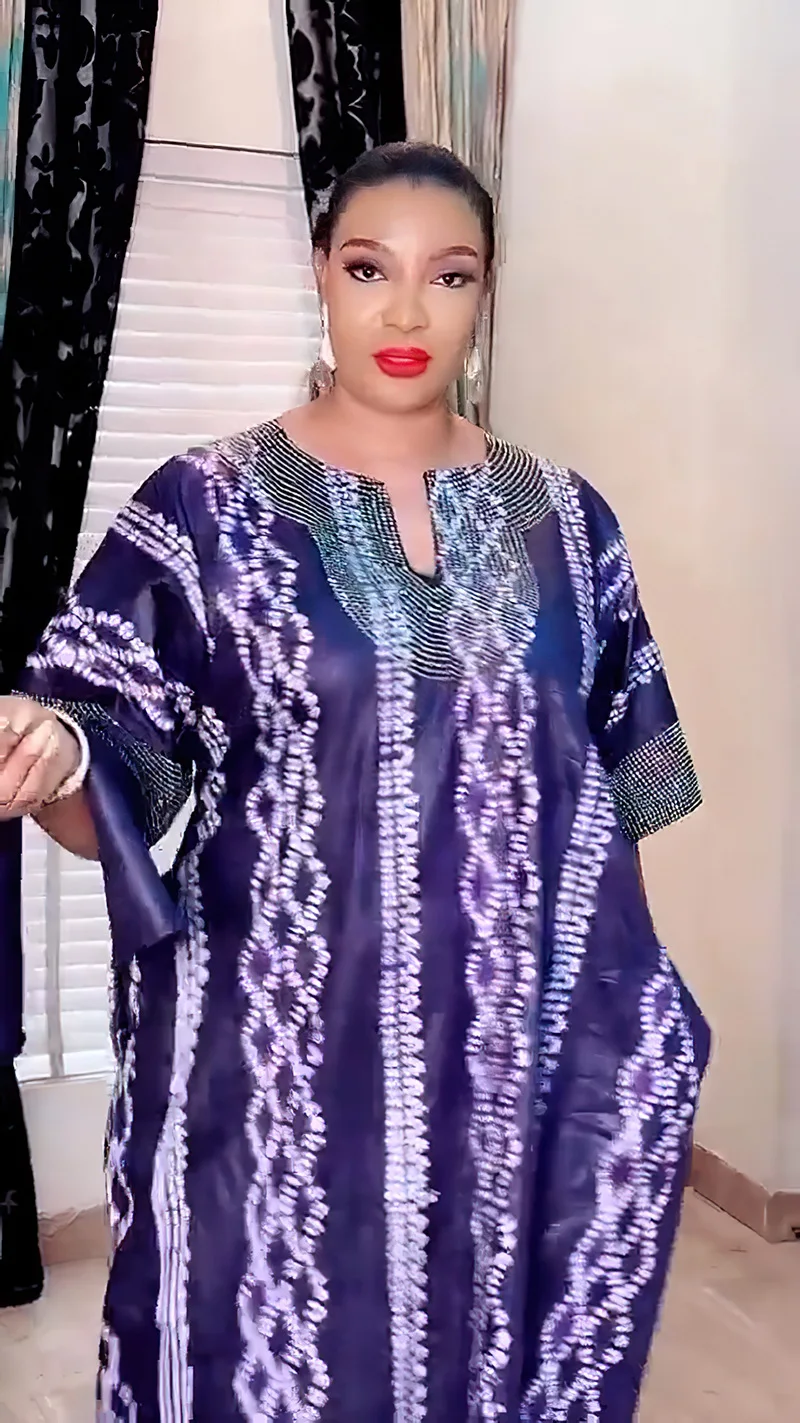 Liu Ming March Expo 2024 African Fashion Women Clothing Elegant Short Sleeve V Neck Muslim Abaya Dresses