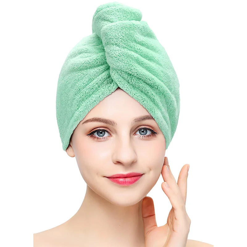 Coral Fleece Hair Towel with Button Super Absorbent Fast Drying Hair Cap Luxury Wraps Magic Fast Dry Towel Hair-Drying Cap