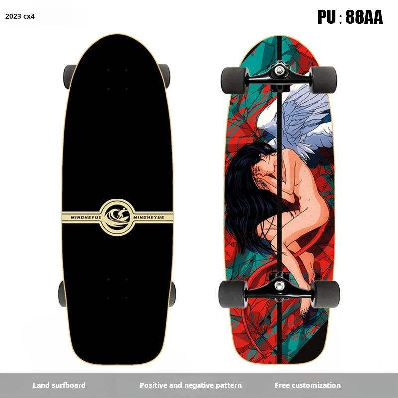 2023 Land Surfboard CX4 Retro Maple Board Deep Foot Nest Flexible Steering 4-Wheel Scooter Pull Start Equivalent 4-Wheel Scooter