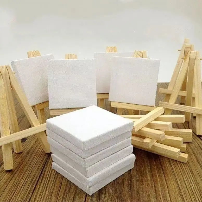 Art Hot Selling 10x10 CM Small Stretched Canvas Wood Mini Display Easel Artist Painting Kit