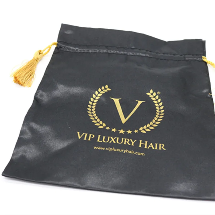 Wholesale Large Drawstring Black Lingerie Satin Bag With Custom Logo