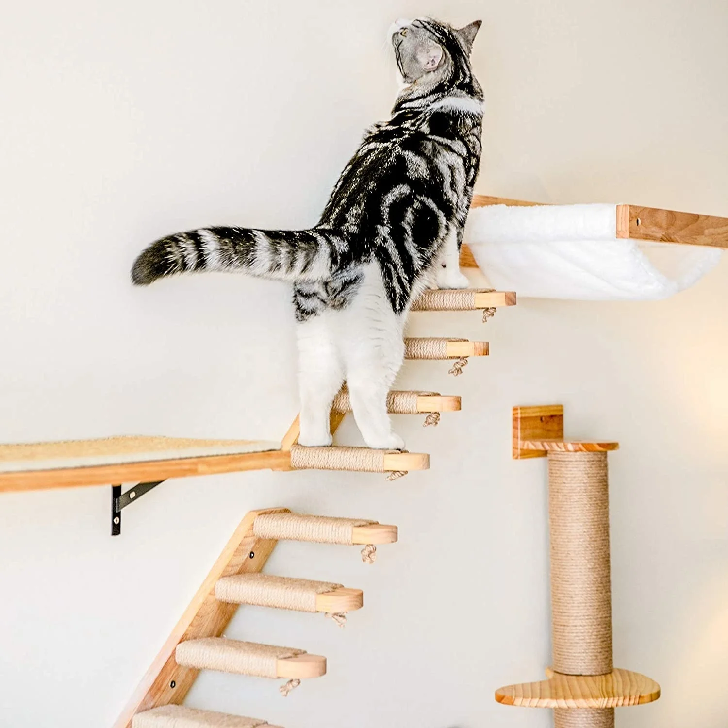 Free Design Custom Sisal Scratcher Post Climbing Tree For Indoor Cats Pets Wooden Hanging Board Shelf Wall Mounted Cat Tree