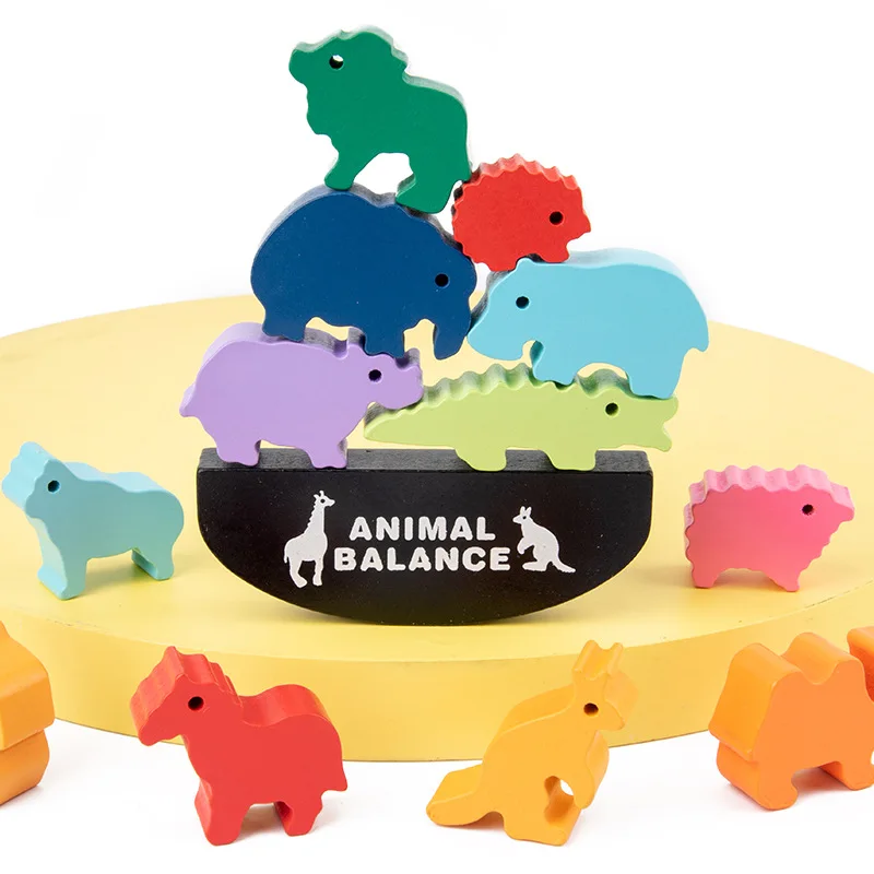 border animal balance building game stacked high balance boat children  hand-eye coordination puzzle early education wooden toys