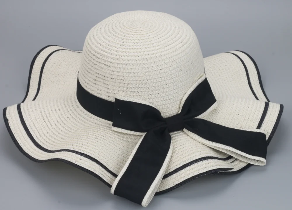 Wholesale Custom ladies summer wide brim sun bowknots hats women summer hat beach hat
