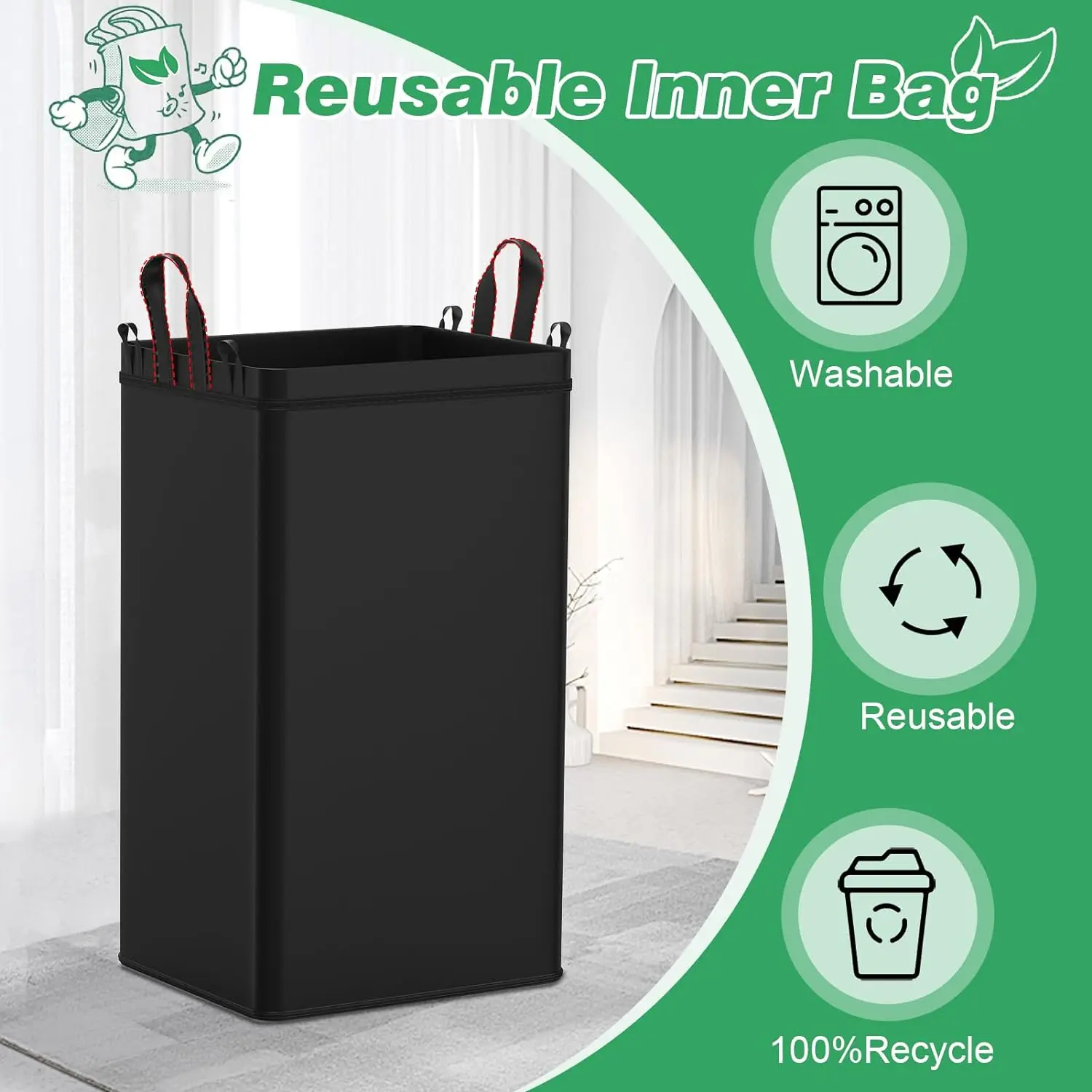 Custom 100L Bamboo Grey Kitchen Recycling Bin Deposit Bottle Storage Bottle Collection Container with Lid Removeable Inner Bag