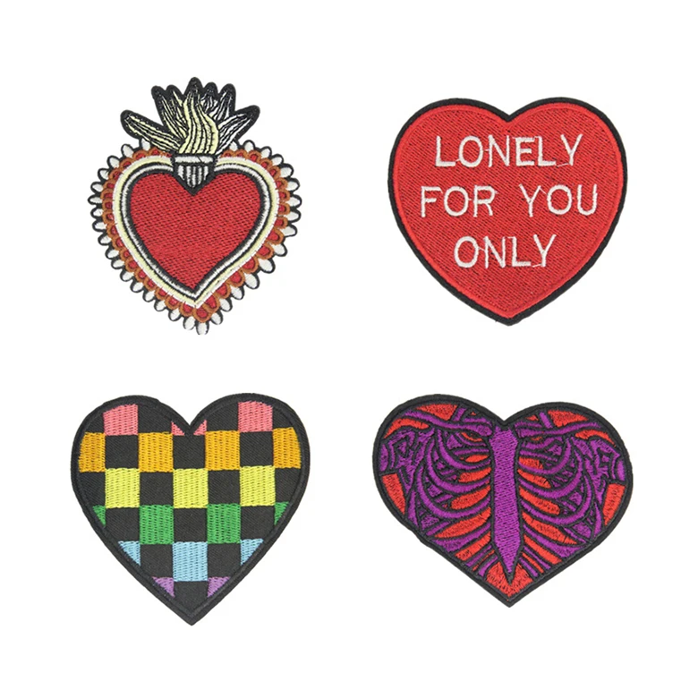 Bulk Wholesale Personalized Fabric Embroidery Heart Shaped Sewing Patches For Clothing Embellishments
